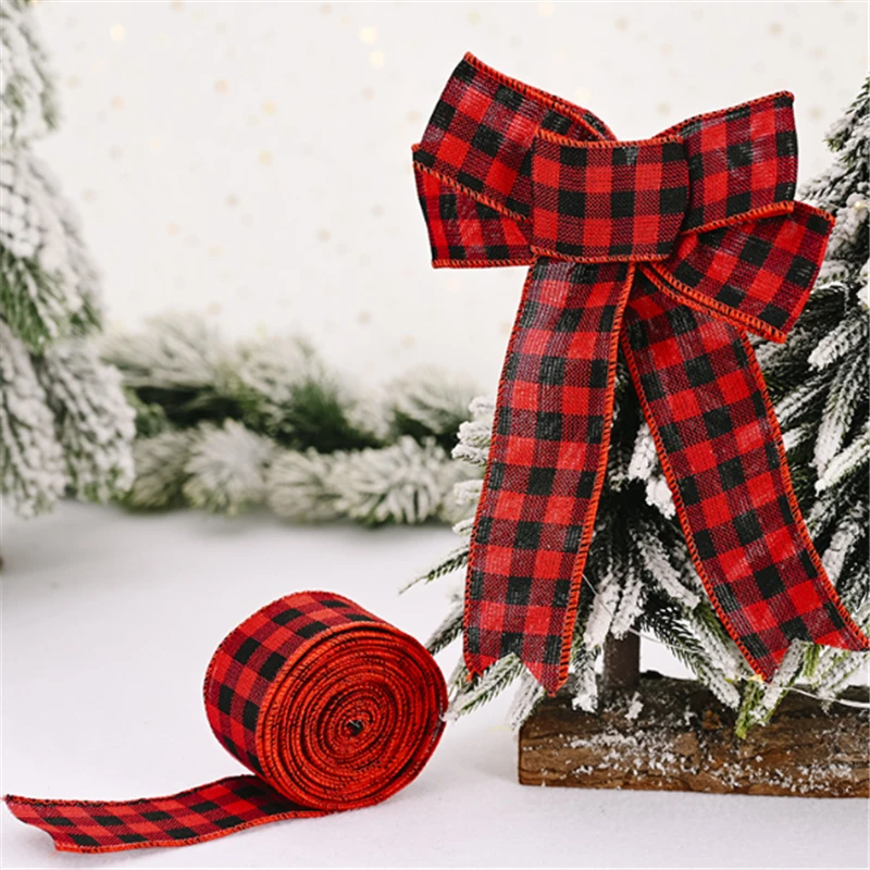 

2020 Christmas Decorations Red And Black Plaid Ribbon Christmas Atmosphere Arrangement Ribbon Plaid Fabric